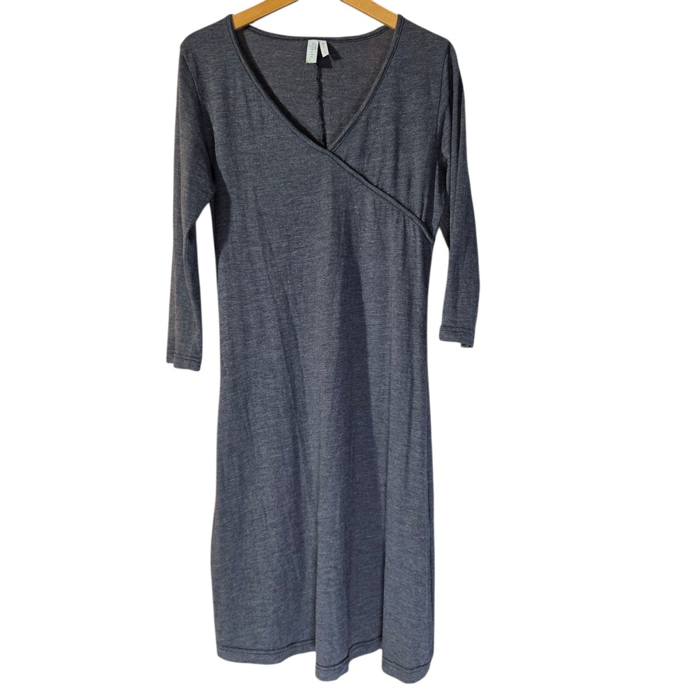 Sahalie Womens Medium Dress Gray 100% Wool Faux Wrap V-Neck 3/4 Sleeve Knit